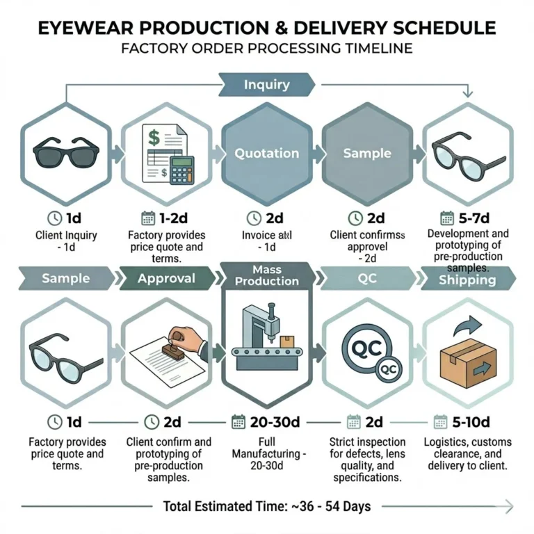eyewear logistics team communication factory shipping coordination workers