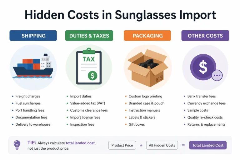hidden costs sunglasses import shipping duties packaging