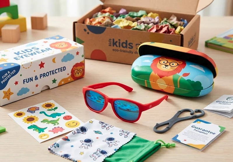 kids eyewear packing colorful frames polybag carton protection shipment