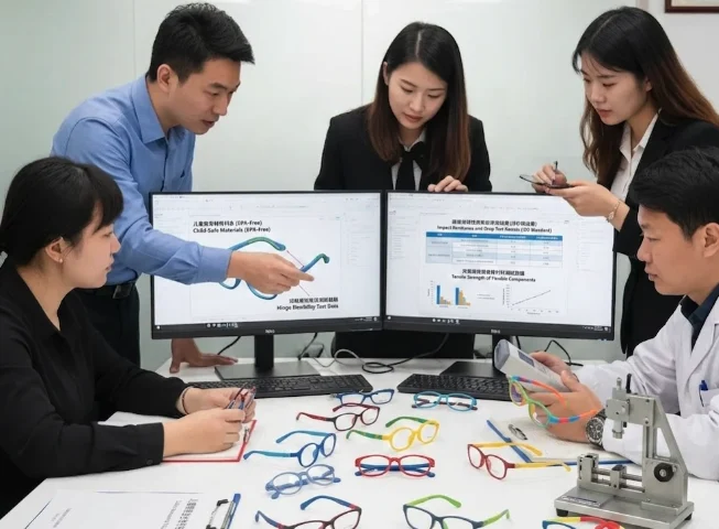 kids eyewear safety test edge smoothing bend test impact resistance qc inspection