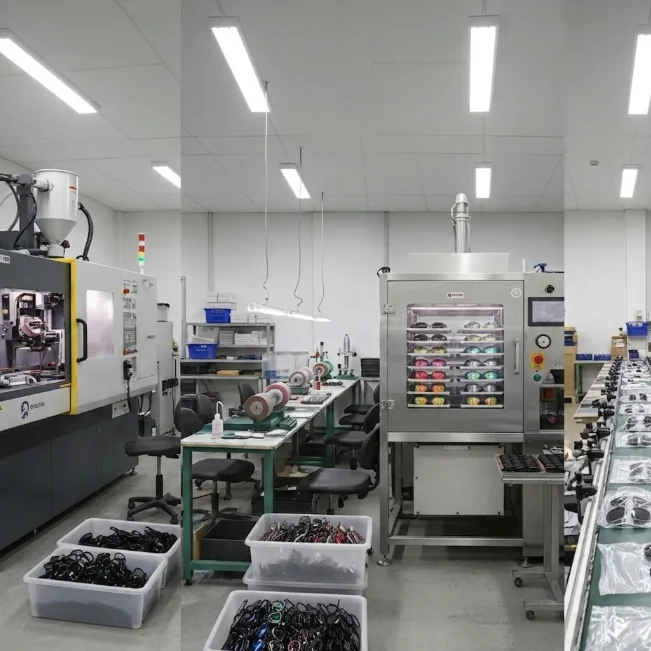 reading glasses production line workers assembly lens fitting factory