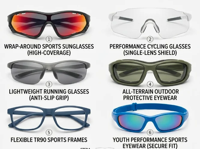 various sports eyewear styles cycling running wrap around interchangeable lenses