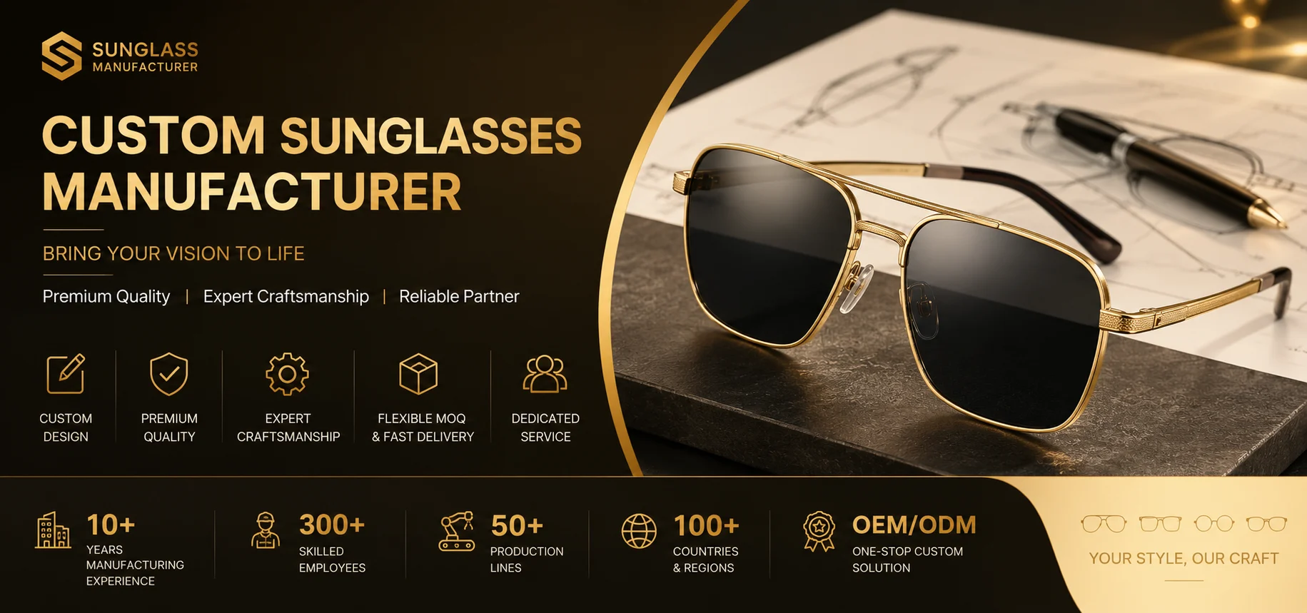 Custom sunglasses OEM manufacturing — OptiSource eyewear factory