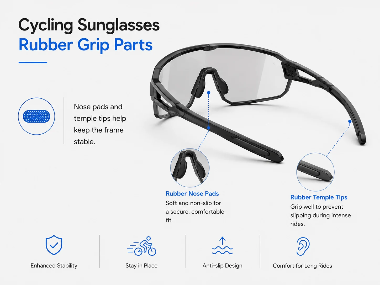 Cycling Sunglasses frames Materials rubber grip parts