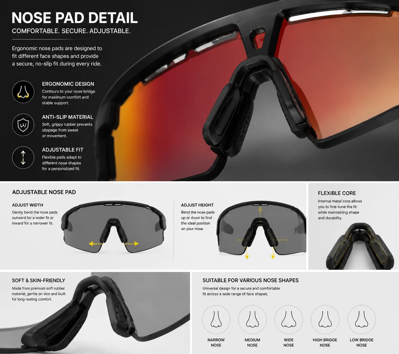 cycling sunglasses nose pad detail
